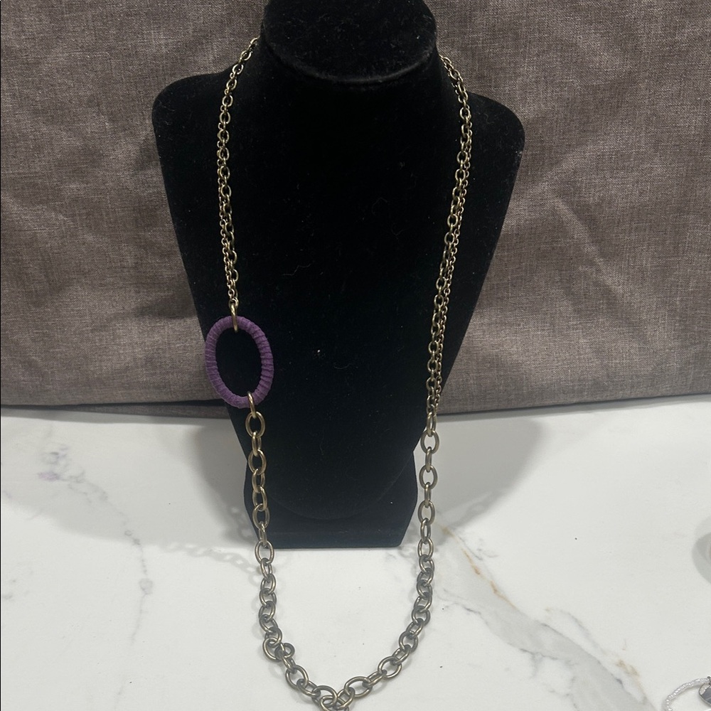 Carolee Gold Necklace with Purple Oval Accent with T-Bar  closure
